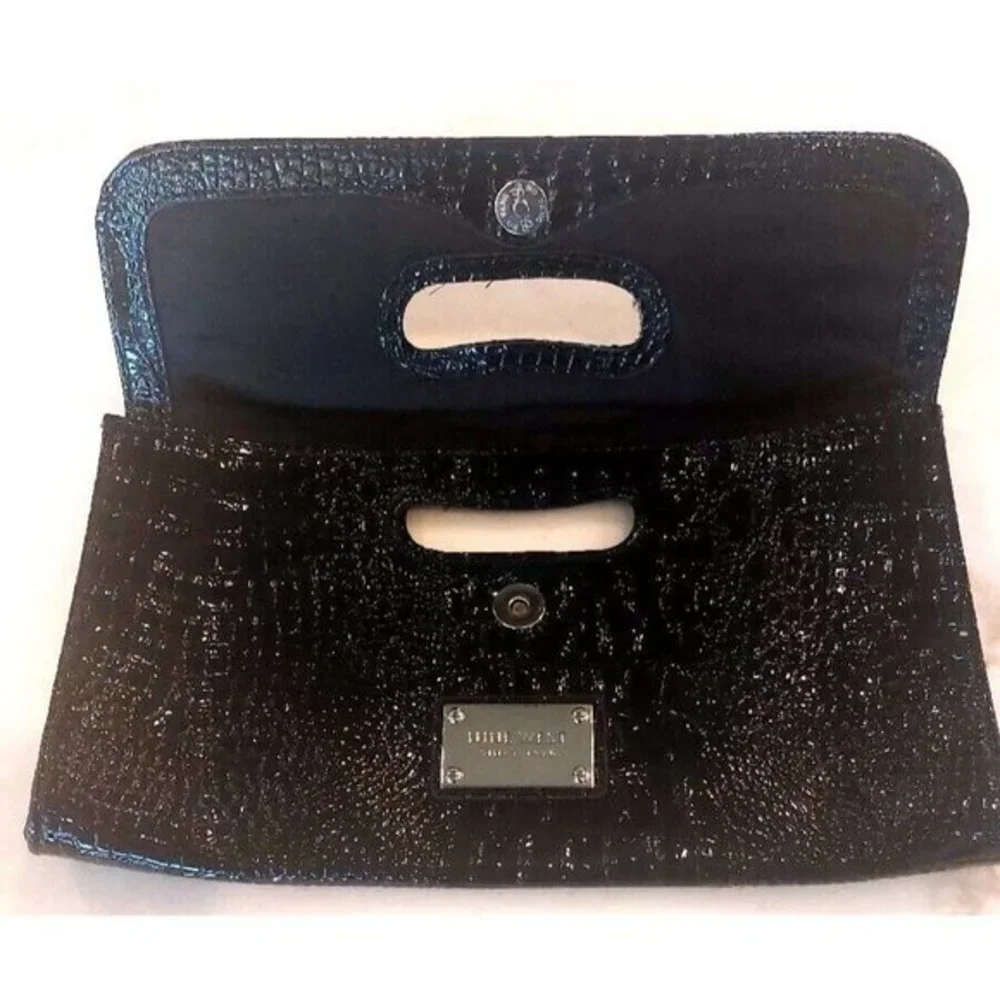 Nine West Black Patent Leather Envelope Style Clutch Black New 12